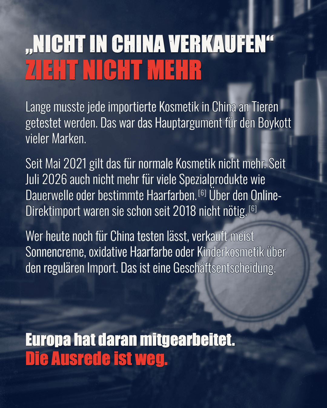 Slide 9 of 14: “not selling in China” no longer works, the relaxations since 2018, 2021 and July 2026